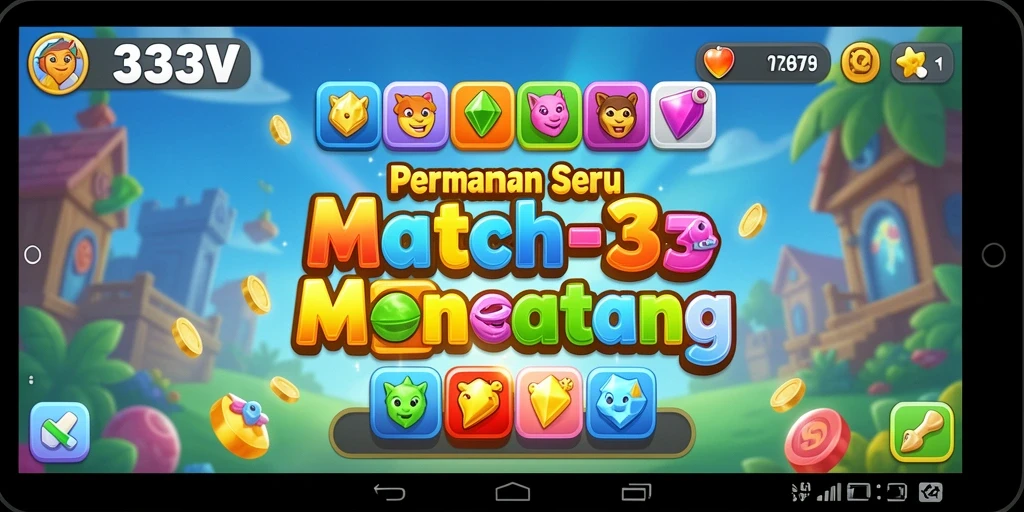 Screenshot gameplay 333V yang menampilkan aksi mencocokkan permata.