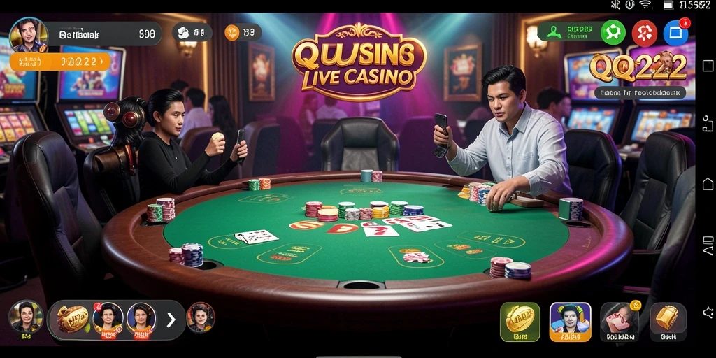 Screenshot QQ222 menunjukkan dealer langsung dengan gameplay mendebarkan.