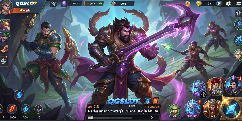 Gambaran aksi gameplay MOBA yang mendebarkan di QQSLOT.