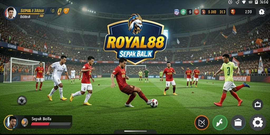 Tampilan gameplay menarik dari ROYAL88 dengan aksi sepak bola yang mendebarkan.