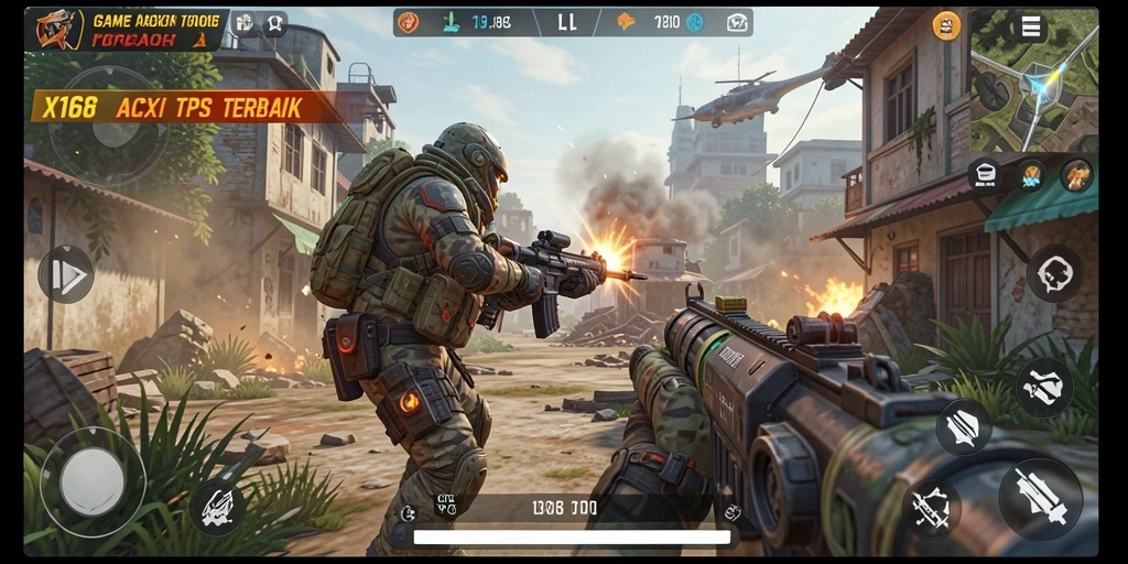 Screenshot X168 menampilkan aksi perang yang mendebarkan dalam gameplay TPS.